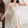 2026 European and American summer new niche irregular diversity mesh splicing waist thin dress women