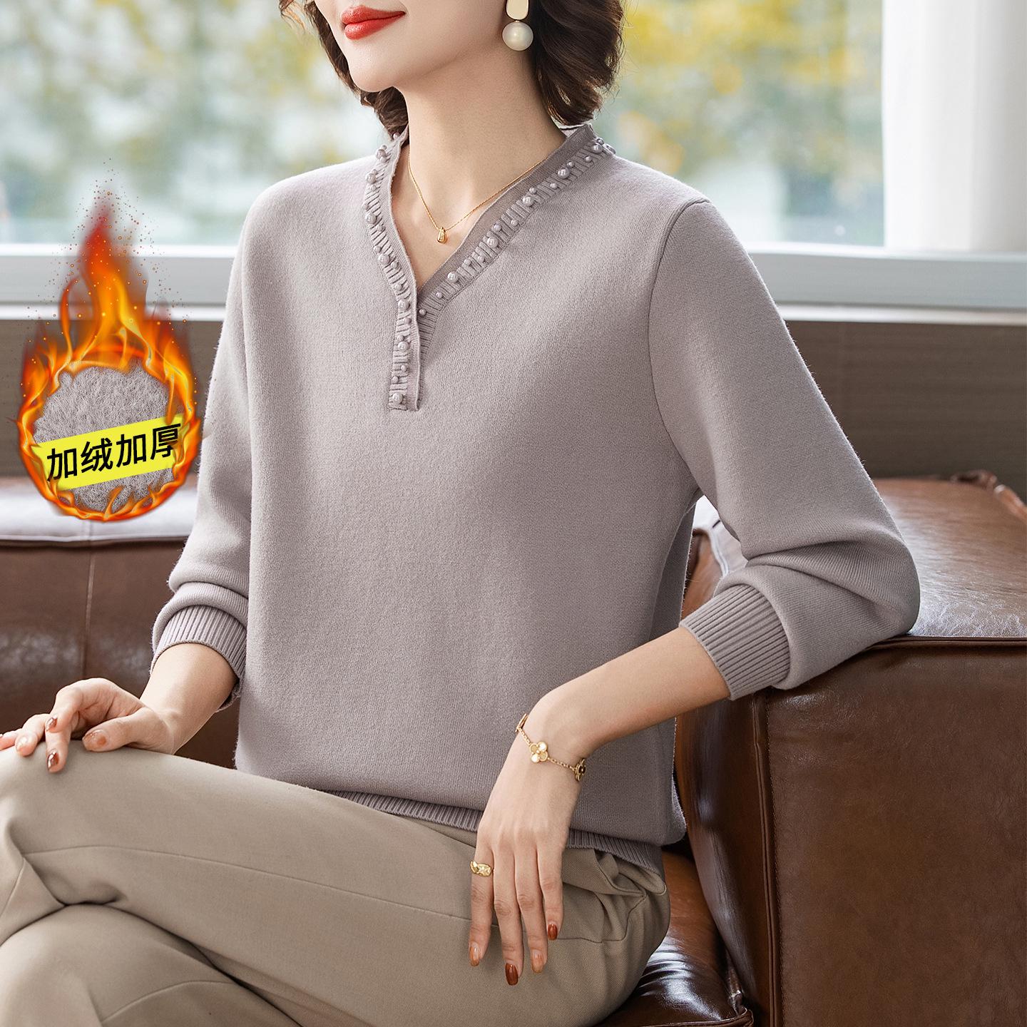 

Mom s Velvet-Enhanced Winter Sweater: Warm, Stylish Base Layer for Middle-Aged & Elderly Women XL (Recommended 105-120 jin)