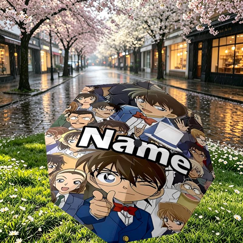 Custom Name Personalized Detective Conan Print Umbrella, Auto Open Close, 8‑Rib Sturdy Frame, Commute Camping Hiking Use, Birthday Gift