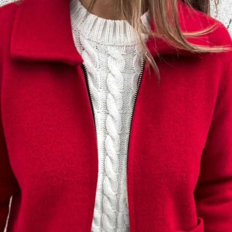 Long Sleeved Women Jacket Turn Down Collar Loose Thermal Coat Solid Color Zipper Closure Pockets Commuting Dating Office Spring Fall Winter