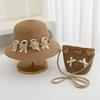 Straw Hat 2pcs Suit Cute and Shoulder Bag Girls Cartoon Bear Children Sun Hat Bag Set Spring Beach Hats For BoyGirl Kid Brim Cap