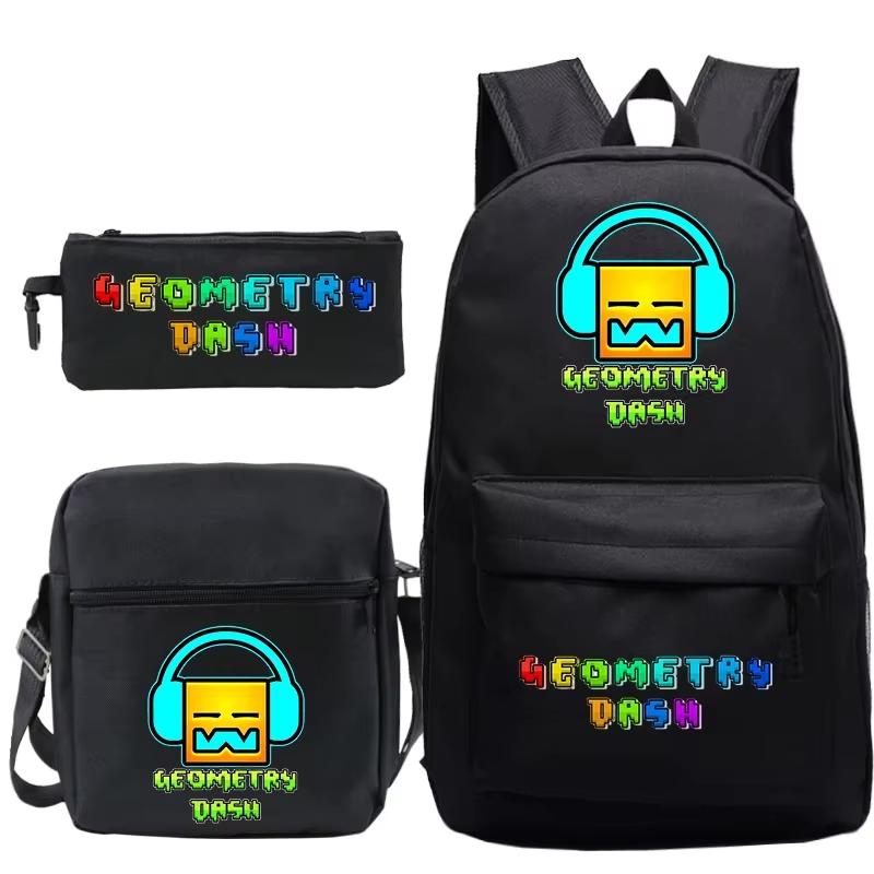 Funny Cartoon Geometry Dash Backpack 3pcs Set Students School Bags School Girls Boys Sports Bookbag Edition Trendy Backpack