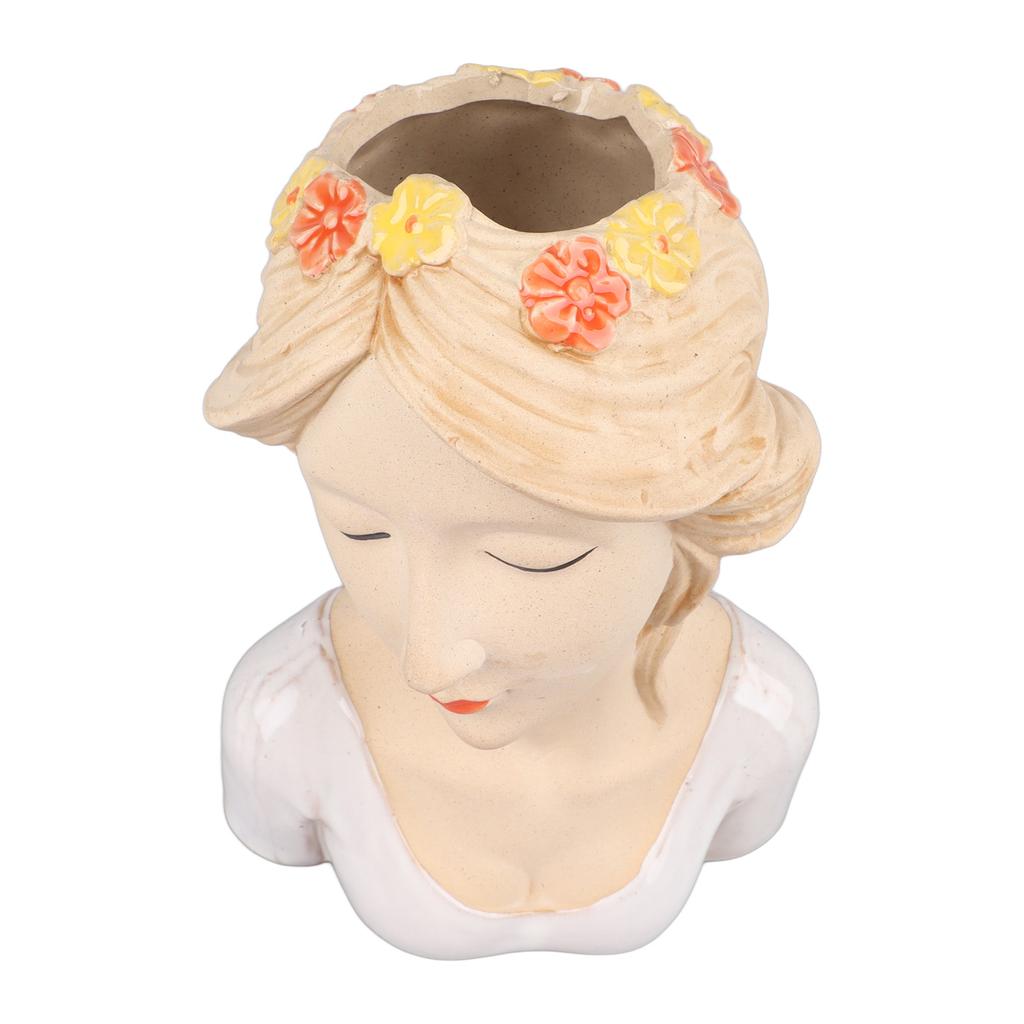 Moderne Keramik-Gesichtsvasen Dekorative Moderne Stil Schüchternes Mädchen Blumen Dame Kopfvase für Unisex Pflanzenliebhaber Weiß