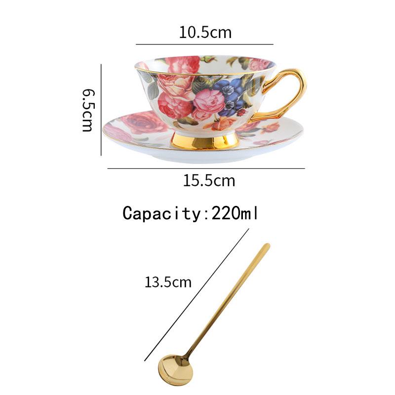 Euro Style Bone China Afternoon Tea Saucer Set Ceramic Rose Flower Tea Coffee Cup for Home Kitchen Wedding