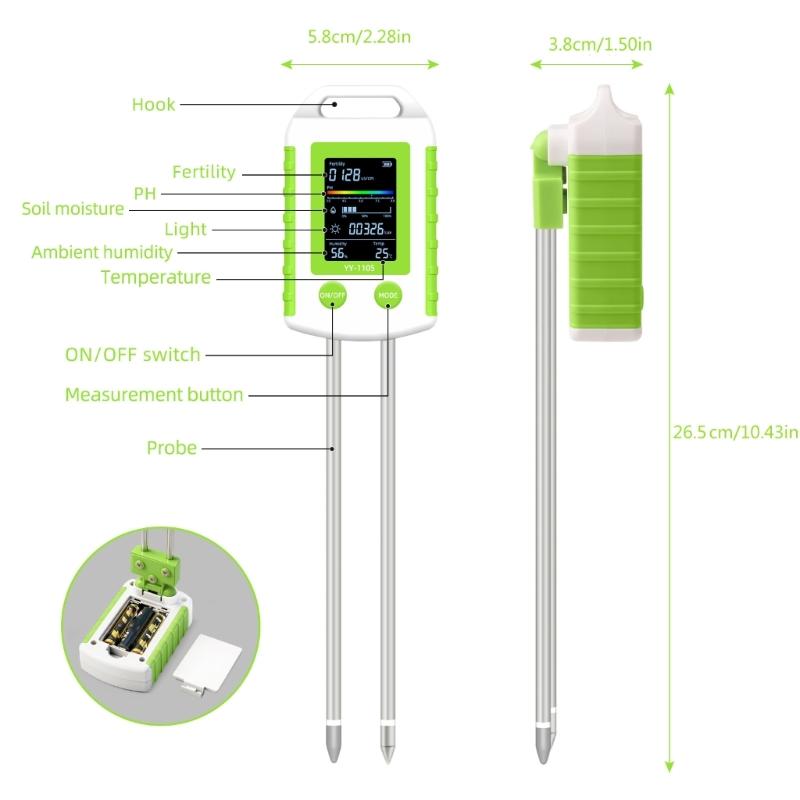 6 In 1 Soil Testing Meter Set Measure Humidity Acidity Sunlight And Heat For Gardening Farm And Greenhouse Indoor Plant