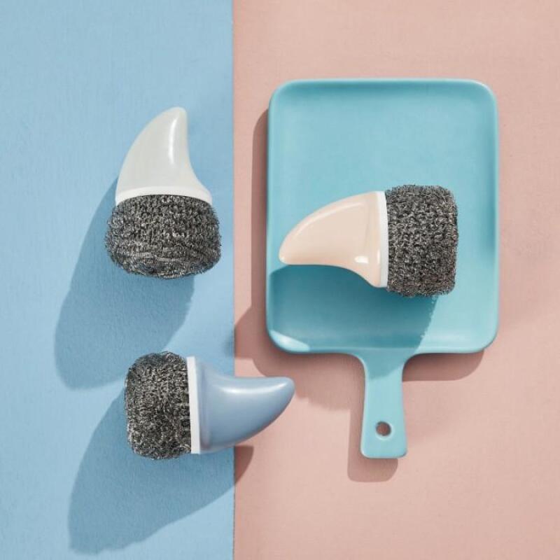 

Kitchen Shark Handle Steel Scrub Brush 2 Shark Iron Semi-Blue