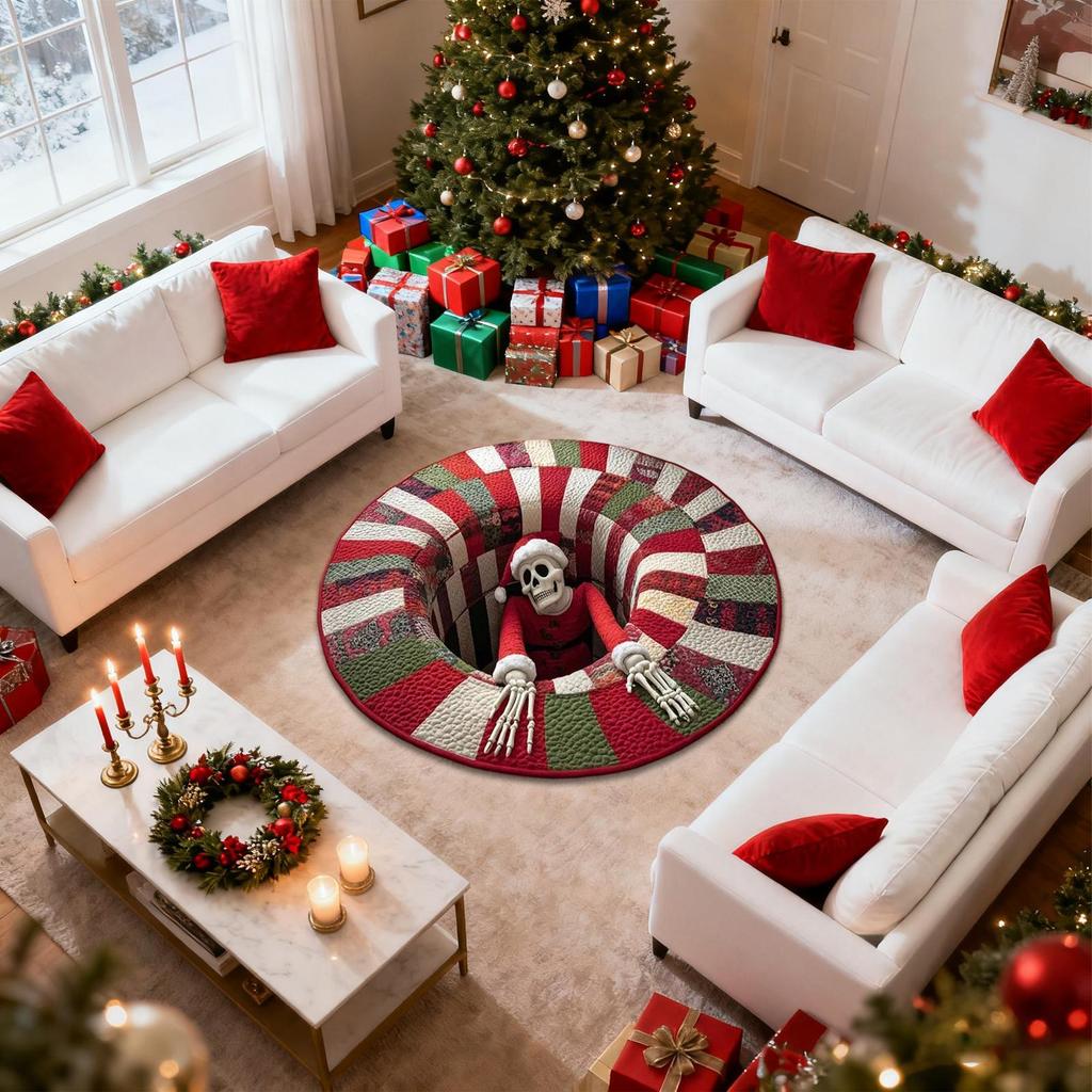 3D Rug 3D Illusion Mat Christmas Decorations Round Quilted Holiday Bathroom Carpet For Kitchen Entryway Entrance Indoor Bathroom