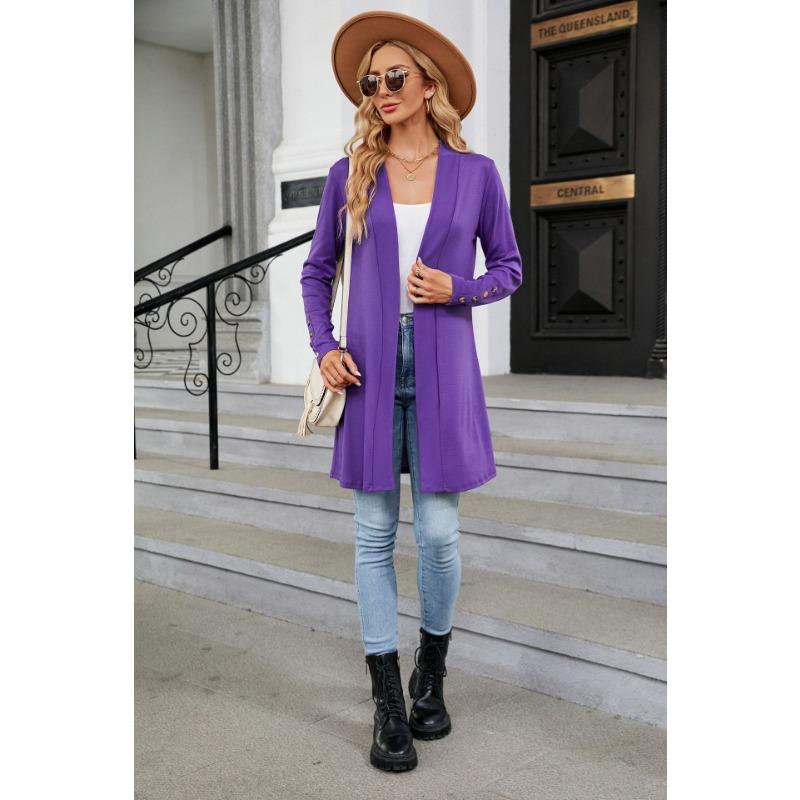 Spring and Autumn Women's Knitted Cardigan Solid Color Button Loose Long Sleeve Cardigan Knitted Cardigan