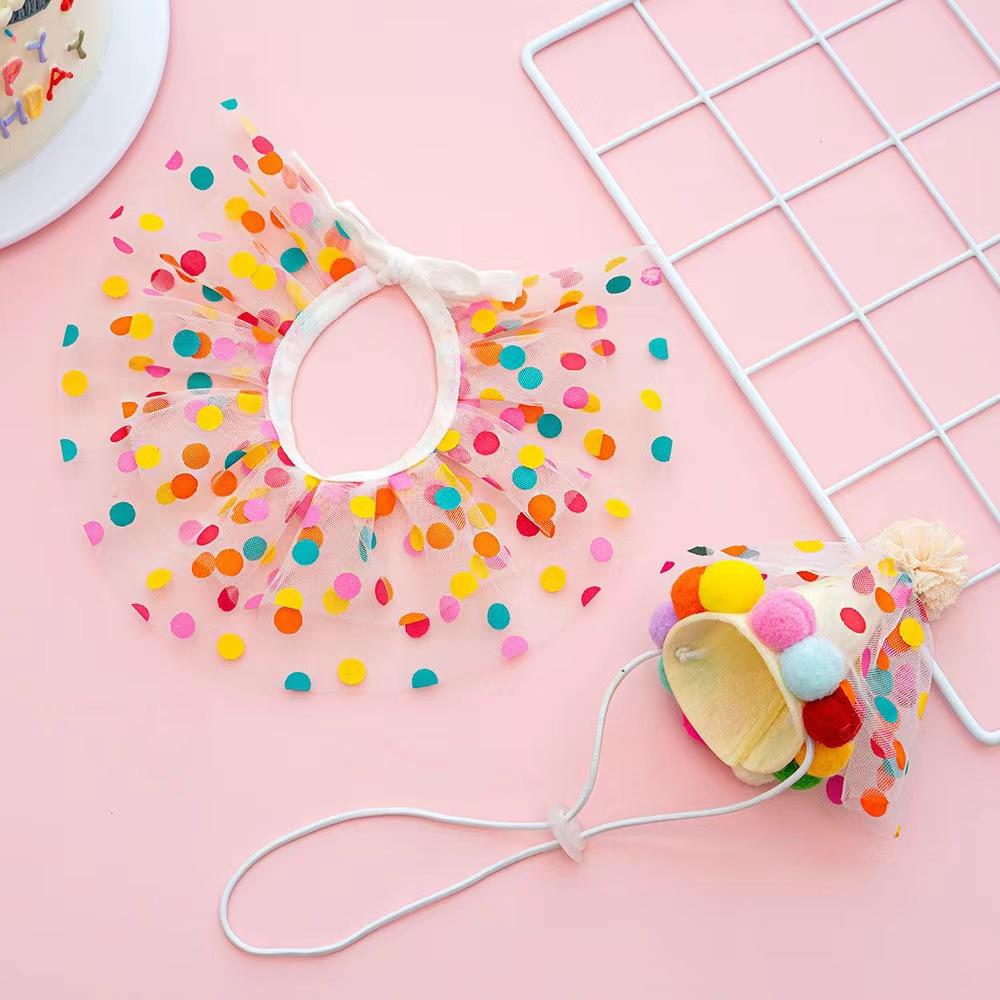 

Pet Dog Birthday Party Dog Hat Colored Dots Cute Small Medium Dogs Costume Cap Pet Products Accessories Dot Lace Cat Bib Suit S