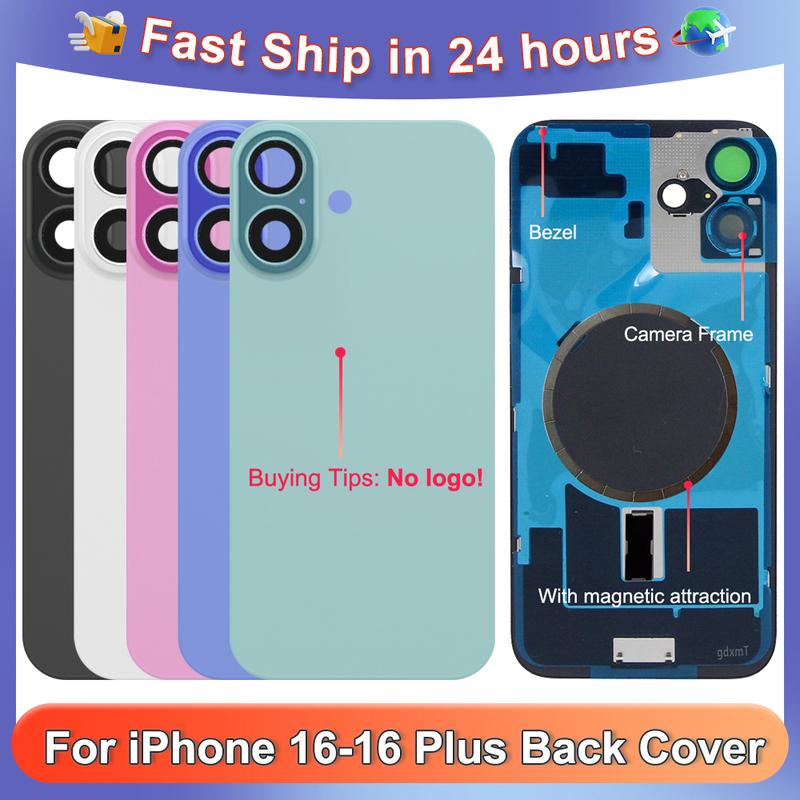 For iPhone 16 16Plus Battery Cover Rear Door Housing Panel Camera Lens Parts For iPhone 16 Plus Glass Battery Cover 16 Black