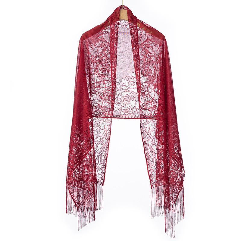 Damen Spitzenschal: Ein vielseitiges Oberbekleidungsstück für Frühling und Herbst mit Quasten, perfekt als Sommer-Seidenjacquard-Schal oder Ergänzung zu einem Cheongsam-Kleid.