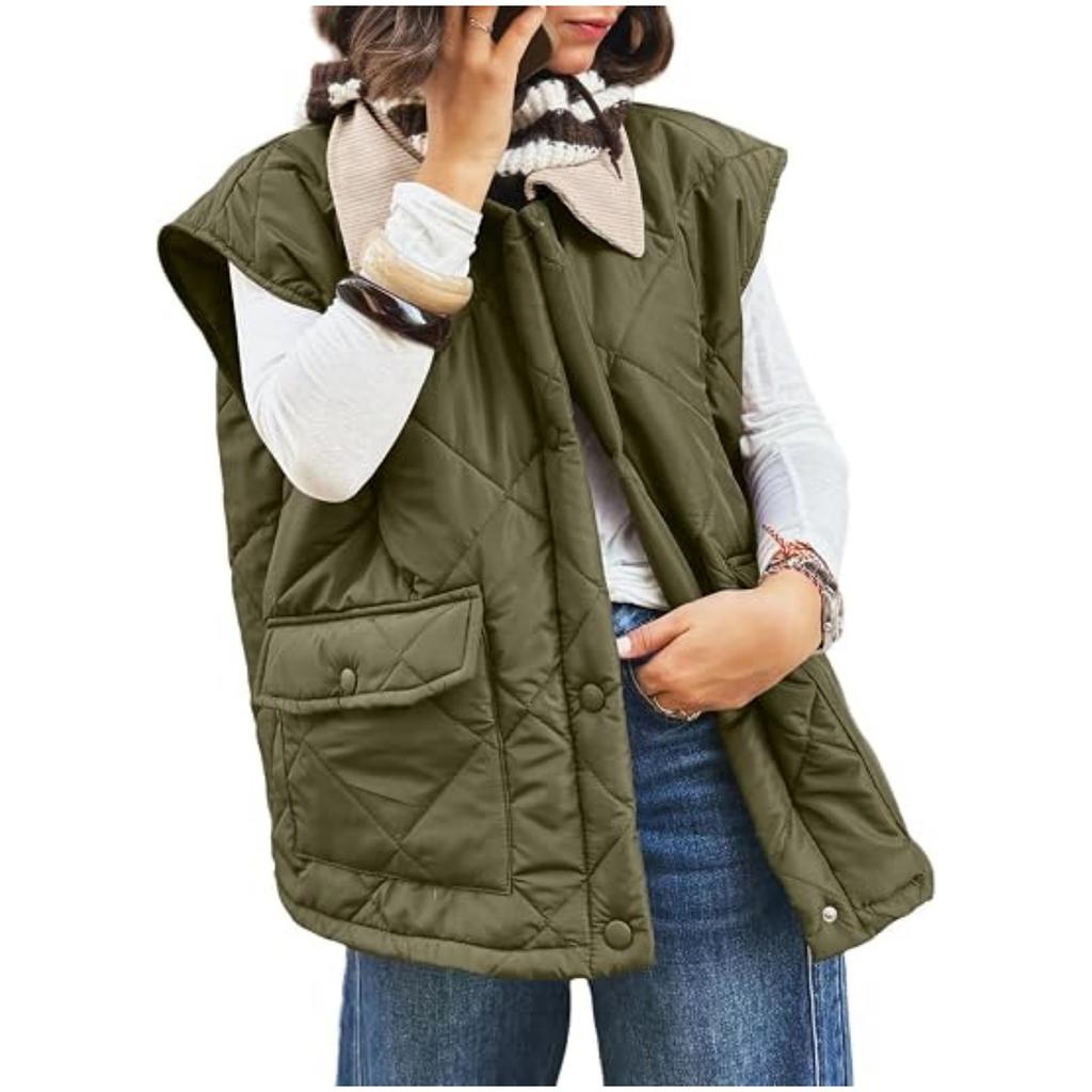 Women's Fashion Color Sleeveless Vest with Notched Lapel, Button Front and Pockets