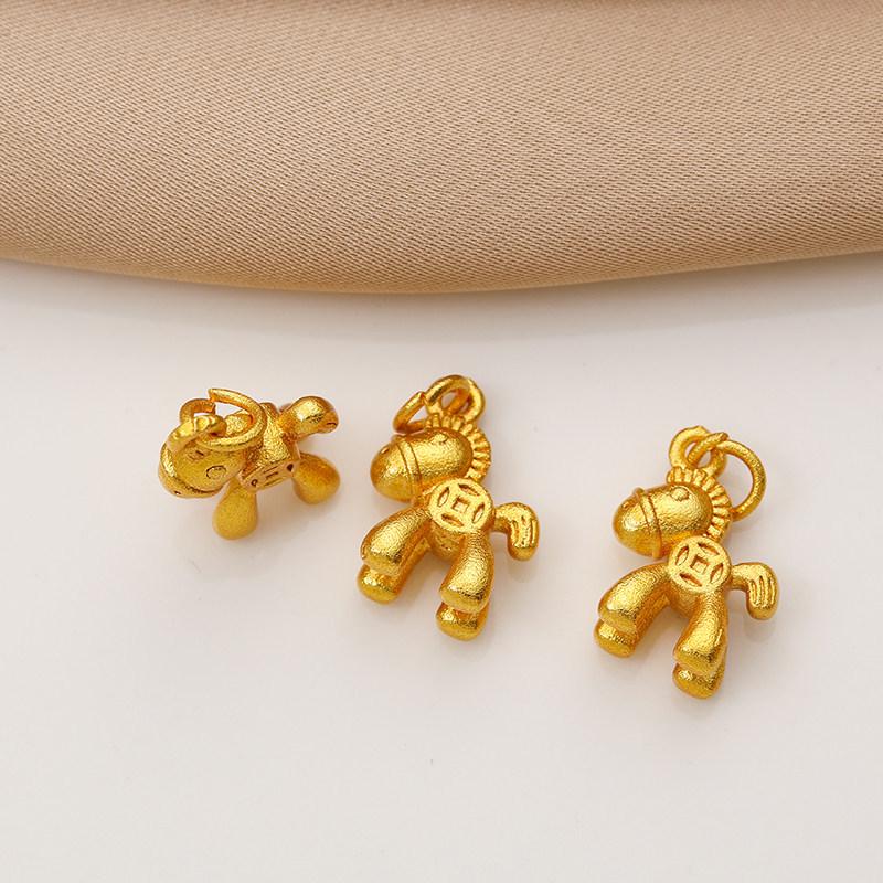 Sand Gold Jingtai Blue Enamel Zodiac Horse Pendant for DIY Bracelets & Necklaces