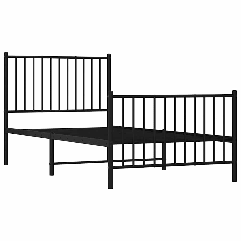 Metal Bed Frame with Headboard and Footboard Black 90x190 cm