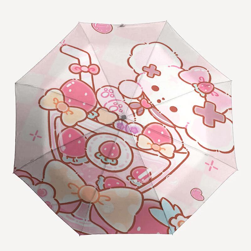 1pc Kawaii Strawberry Parfait Umbrella - Automatic Opening & Closing with Cute Bow Design - Perfect for Fans, Travelers, Everyday Use - Ideal Gift for