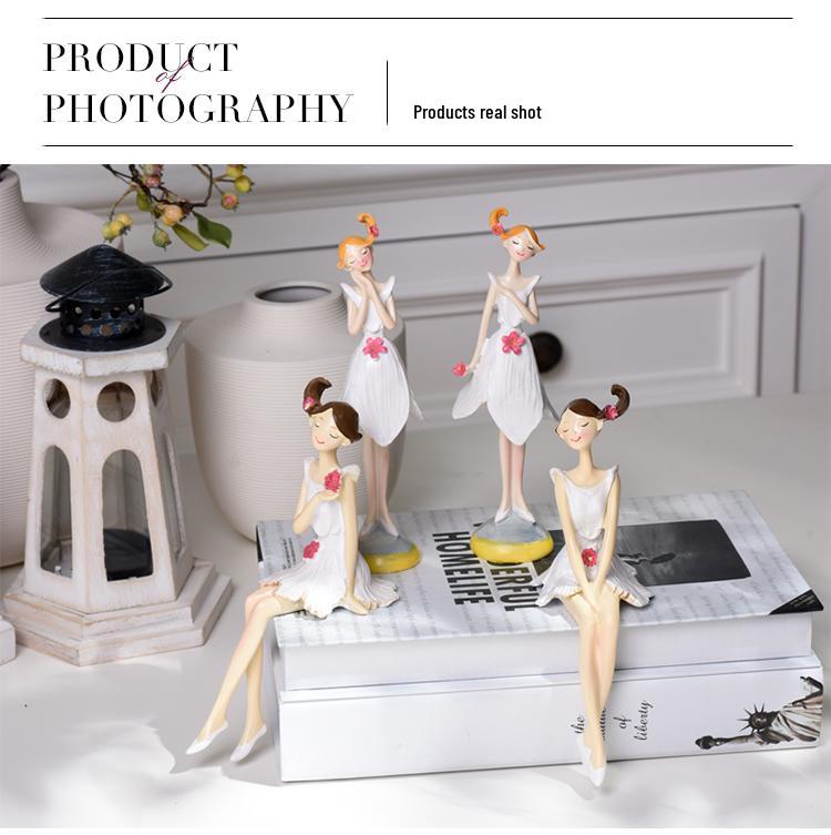 White Angel Sitting Fairy Doll - Handmade Resin Ornament for Home Decor