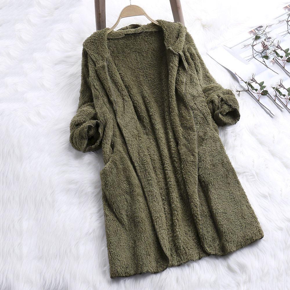 Womens Ladies Artificial Wool Coat Zipper Jacket Winter Outerwear