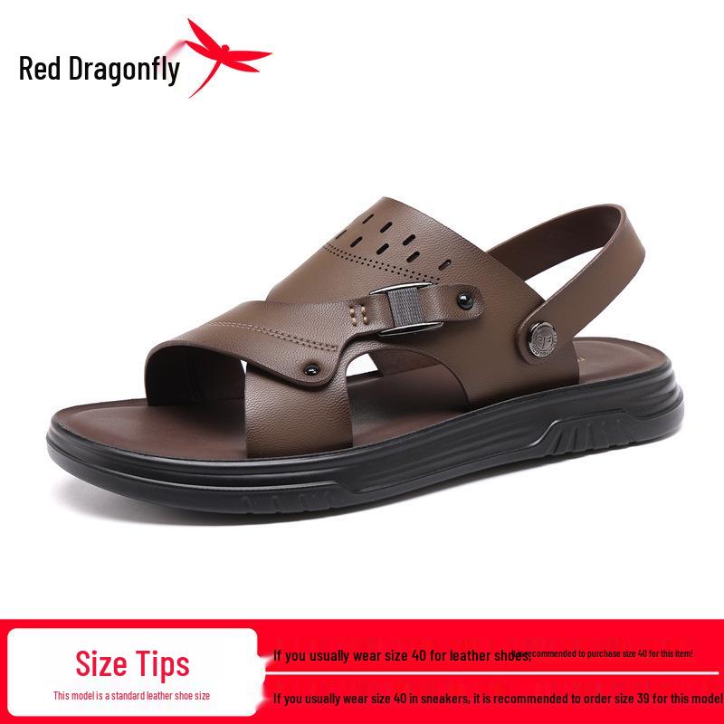 Red Dragonfly Men s Non-slip, Wear-resistant Soft Sole Summer Sandals - Odor-resistant Beach Slippers, Two-way Wear Design. 38 коричневый