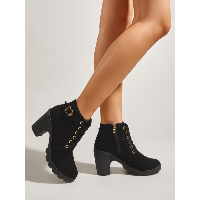 

Грубый каблук короткие ботинки ботинки Мартина женские на шнуровке круглый носок женские ботинки матовый грубый каблук осенние новые короткие ботинки 42 чёрный