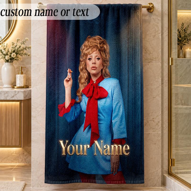 Beach TowelLady Gaga Custom Name Text Personalized Soft Towel for Beach Pool Indoor Home Decor Gift