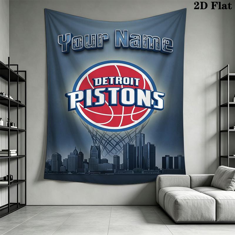 Name Custom Detroit Pistons Logo Wall Tapestry Aesthetic Wall Hanging Printed Fabric Blanket Decorative Tapestries for Bedroom Living Room Home Decor