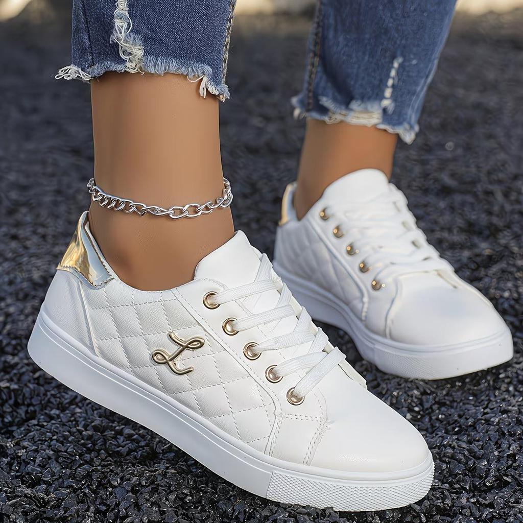 Ladies Casual Embroidery Thread Round Head Lace-Up Versatile Casual Little White Shoes Fashionable And Lightweight Board Shoes, Women Shoes, Sneakers