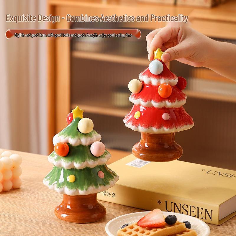 Festive Ceramic Christmas Tree Fruit Fork Set for Kids and Home Décor