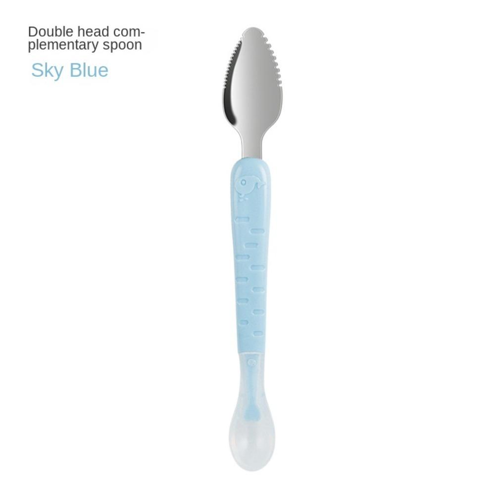 

Двусторонняя детская столовая посуда без запаха ложка для соскабливания фруктов новые инструменты для кормления ребенка Blue-Double headed