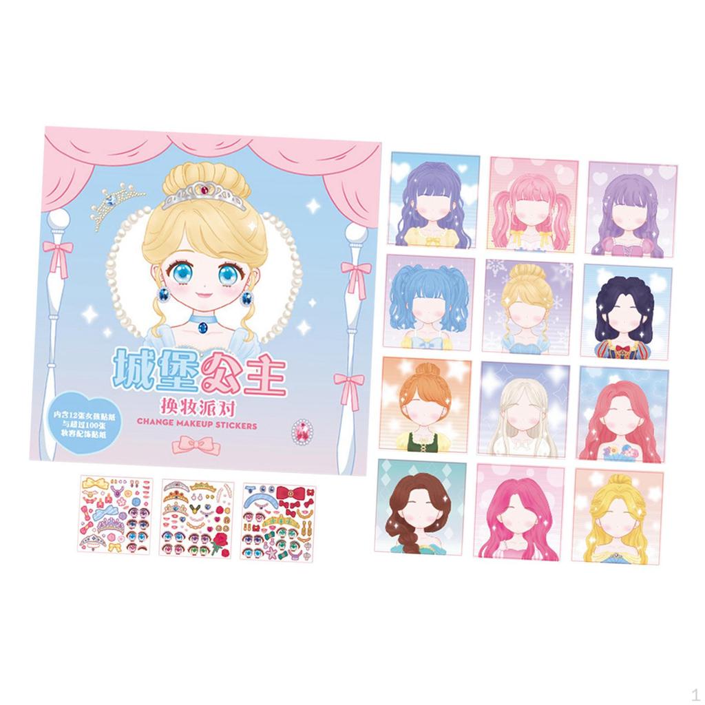 Create A Colorful Sticker Book with 12 Pages of Face Makeup Stickers. Funny, Creative, Dress Up