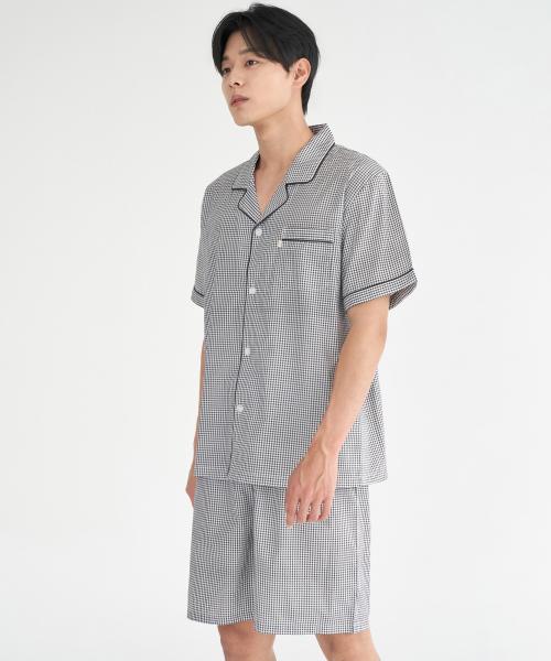 [May Flower] Shepherd Check Short-sleeve 100% Cotton Men's Plus Size Pajama Set [Shipped from Korea] 100% Authentic