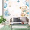 2D Watercolor Teddy Bear Backdrop, Blue Balloon Baby Shower Party Banner