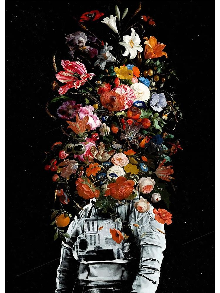 Abstract Colorful Astronaut Space Flower Poster Canvas Painting Nordic Wall Art Picture For Modern Living Room Home Decor Cuadro
