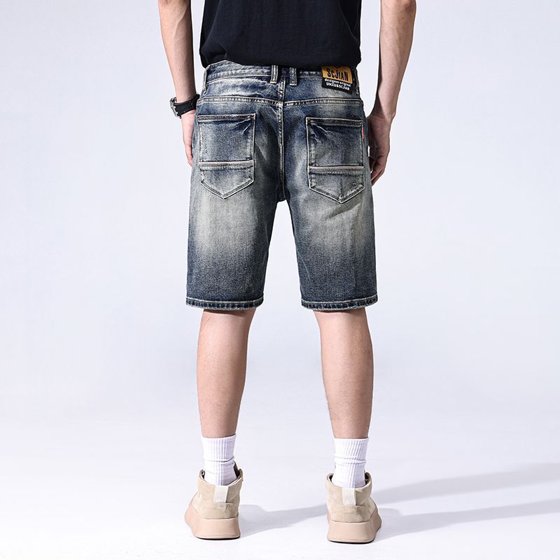 New Retro Ripped Denim Shorts Men's Summer Thin Five-point Pants Casual Mid-sized Pants