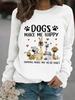 European American Cross Border Women Casual Autumn Winter Dog Print Pullover Round Neck Long Sleeve