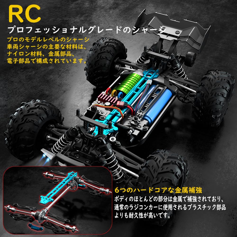 Ritaosan 1:16 Brushless Radio-Controlled Car, 70kmh Speed, 4WD, 2.4Ghz, Off-Road, High-Speed, 2-Wheel Drive, 20-Minute Operation Time, 40-Minute