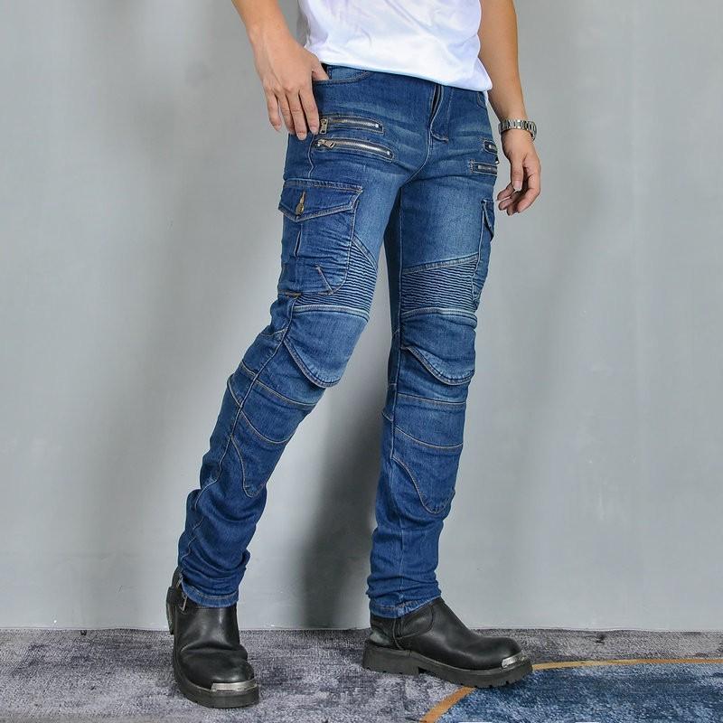 Mens Motorcycle Riding Jeans With 4 Zippers Kevlar Reinforced Abrasion Resistant Biker Pants