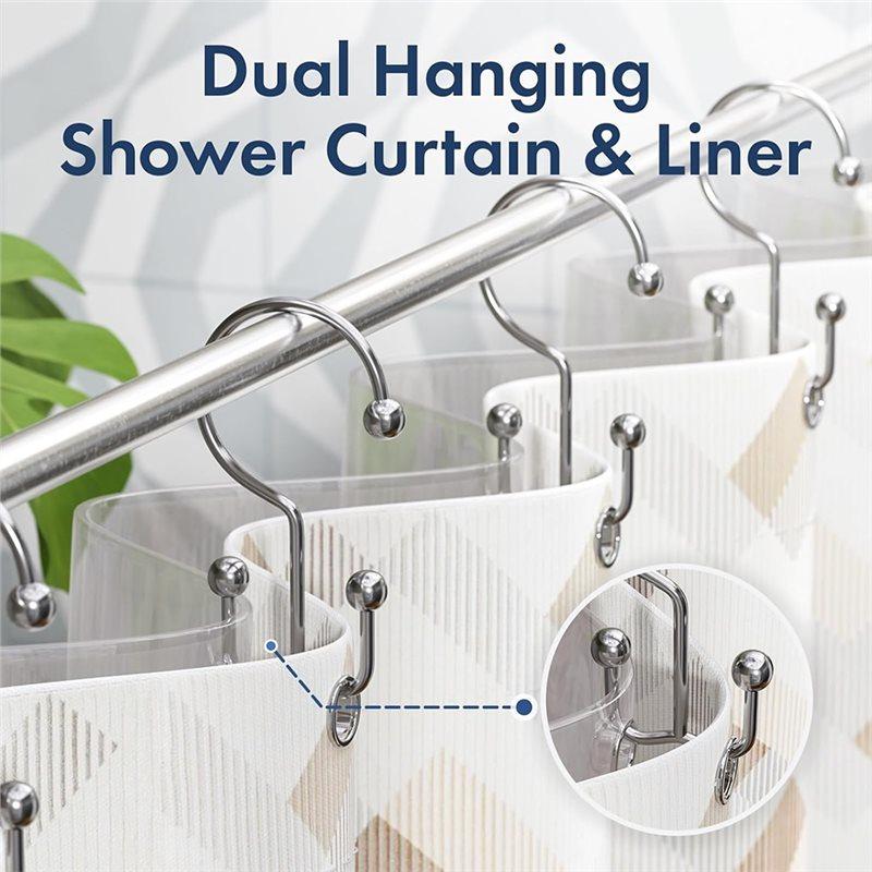 Premium-Metal Shower Curtain Hooks Rings Double Hook 24 Pcs Shower Curtain Hangers For Bathroom Shower Curtain Rod