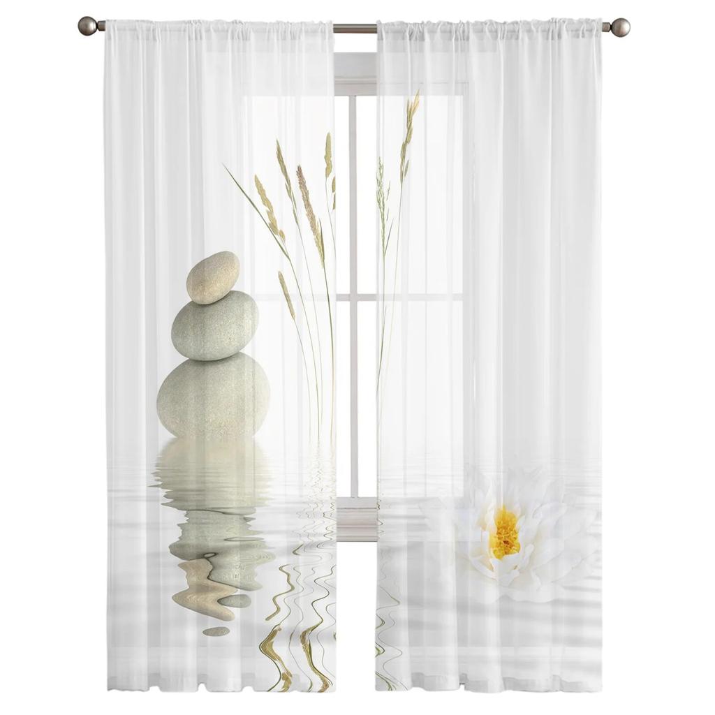 Perdele transparente cu reflexie de piatră Lotus pentru sufragerie dormitor Decor pentru interior Perdele de Crăciun din voile din șifon