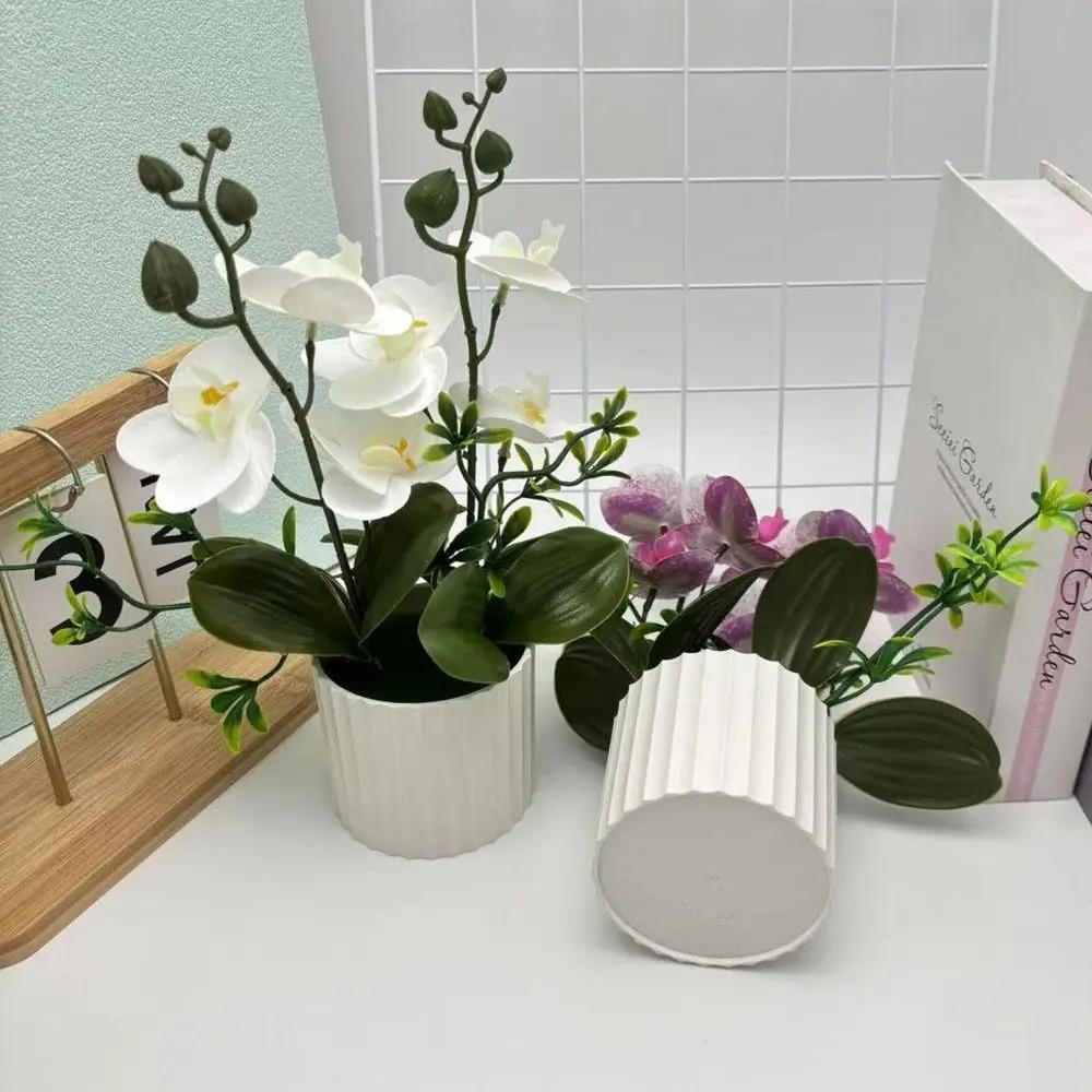 Multicolor Moth Orchid Artificial Flower Accessories White Flowerpot Faux Moth Orchid Potted Photo Props Plastic