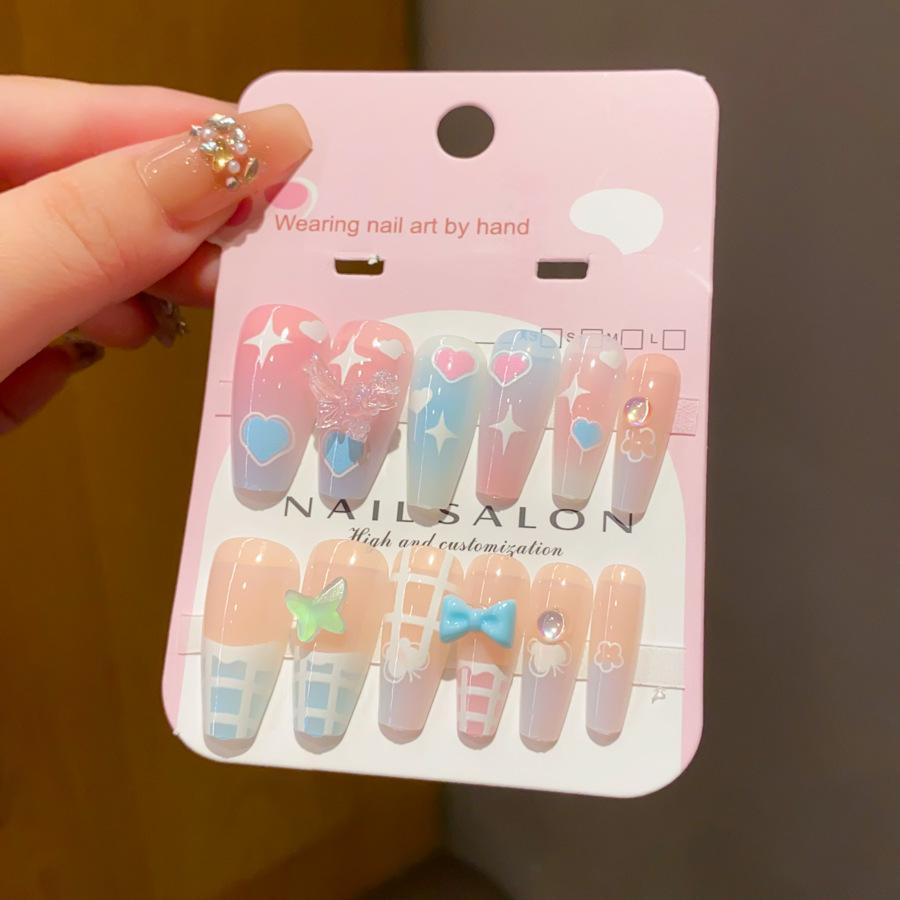 

Children s Long-Style Wearable Nail Stickers with Jelly Glue - Cute, Fresh, and Removable Nail Art for Girls