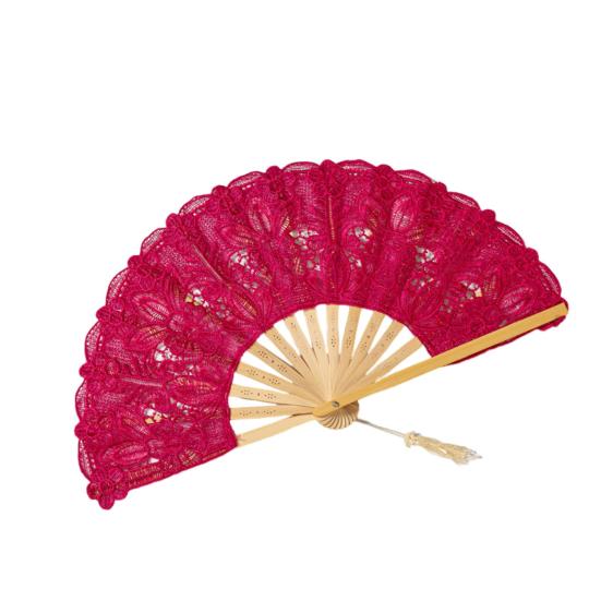 Lace Folding Fan with Tassel Hollow Ribs Vintage European Dance Performance Party Photo Props Portable Summer Hand Held Fan Women Girls Gift
