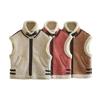 Womens Fleece-Lined Suede Vest With Shearling Trim Zip-Front Oversized Streetwear Sleeveless Puffer Camping Hiking