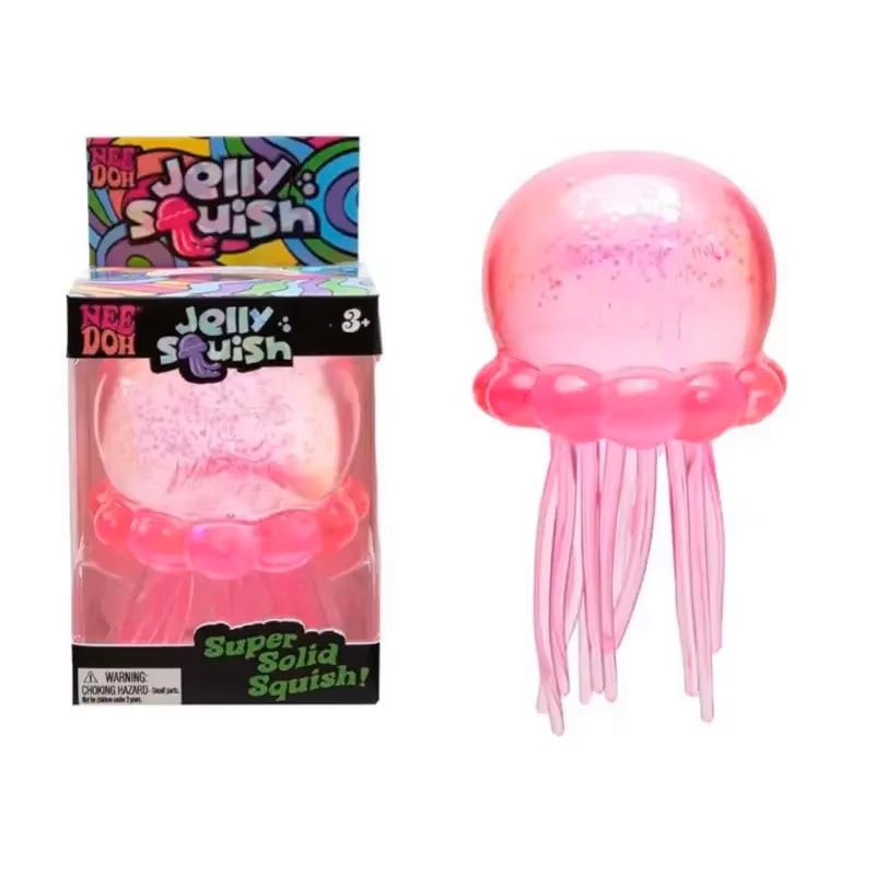 NeeDoh Trending Jellyfish & Cube Squish Toy, Soft Jelly Squeeze Stress Relief Fidget Toy, Sensory NeeDoh for Kids & Adults