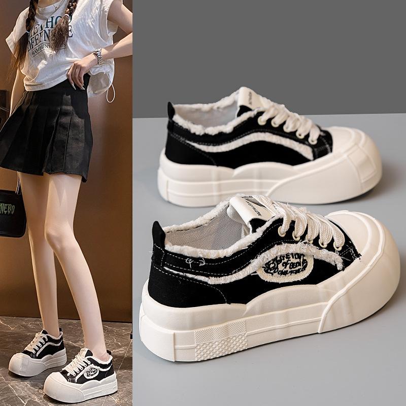 thick-soled low-top canvas shoes for women's 2025 spring new little white shoes versatile student sports and leisure board shoes tide