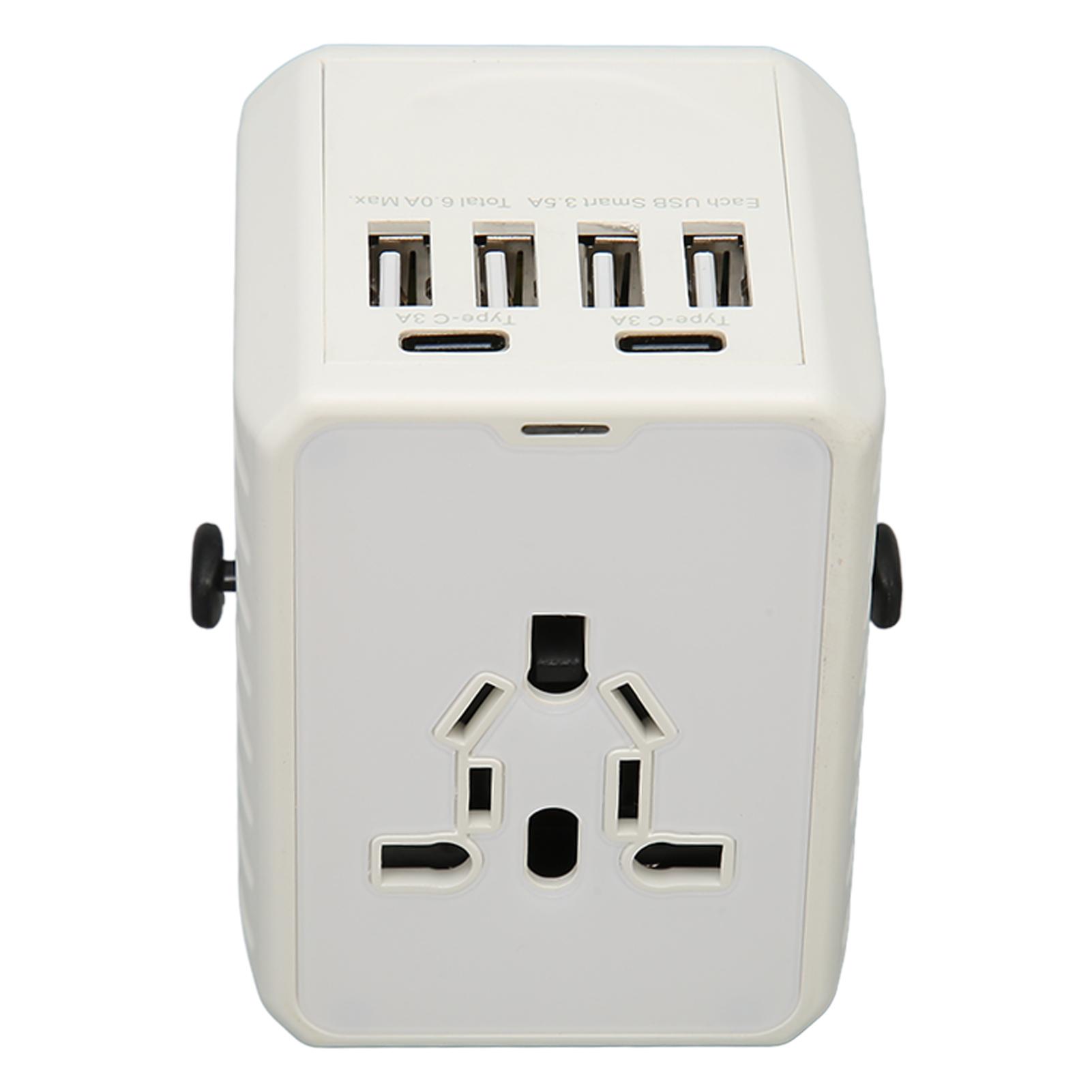 

8A Универсальный дорожный адаптер 2 USB C 4 USB A порта Международный адаптер питания для США белый