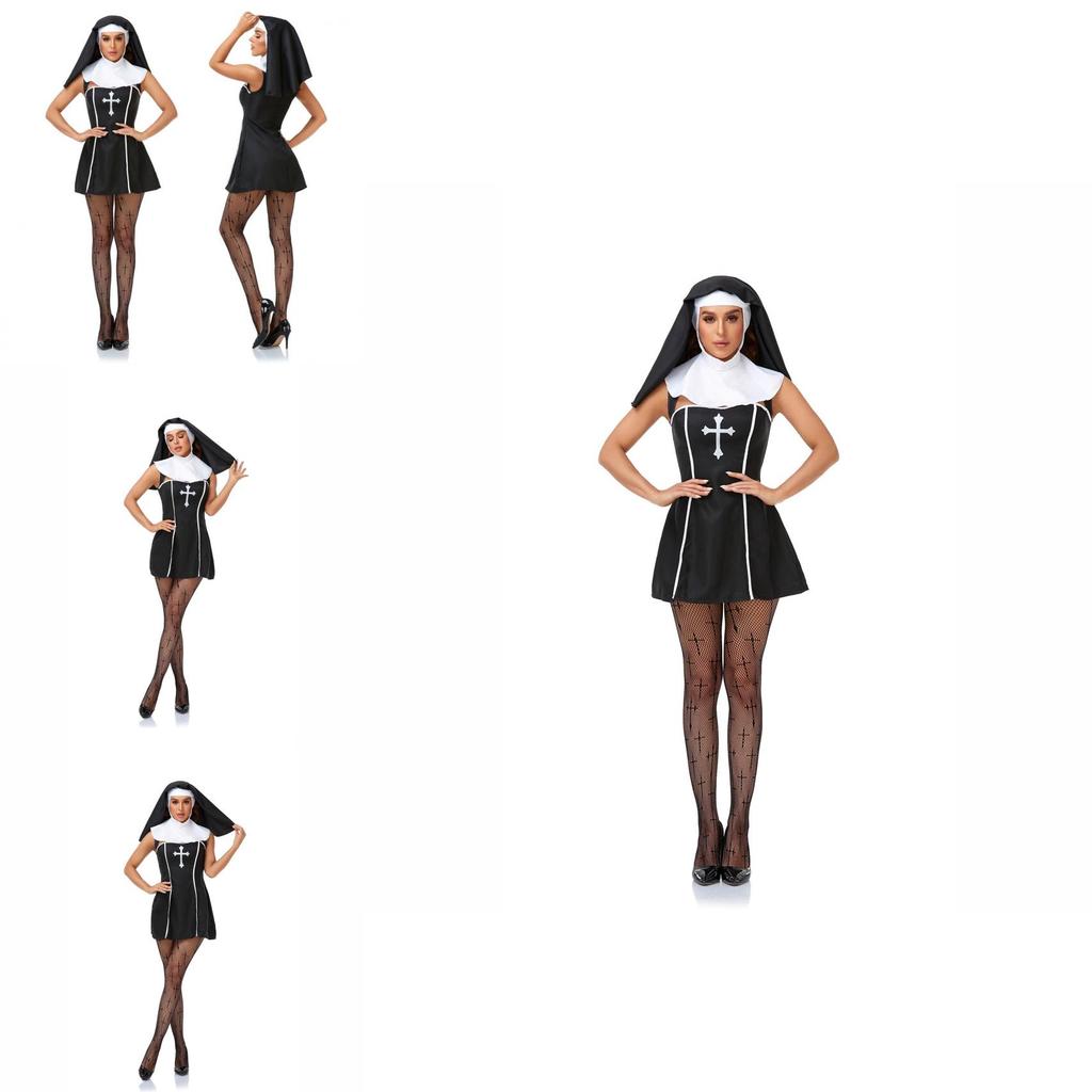 Nun Religieuse Cosplay Costume For Adults With Polyester Blend Fabric For Stage Performances