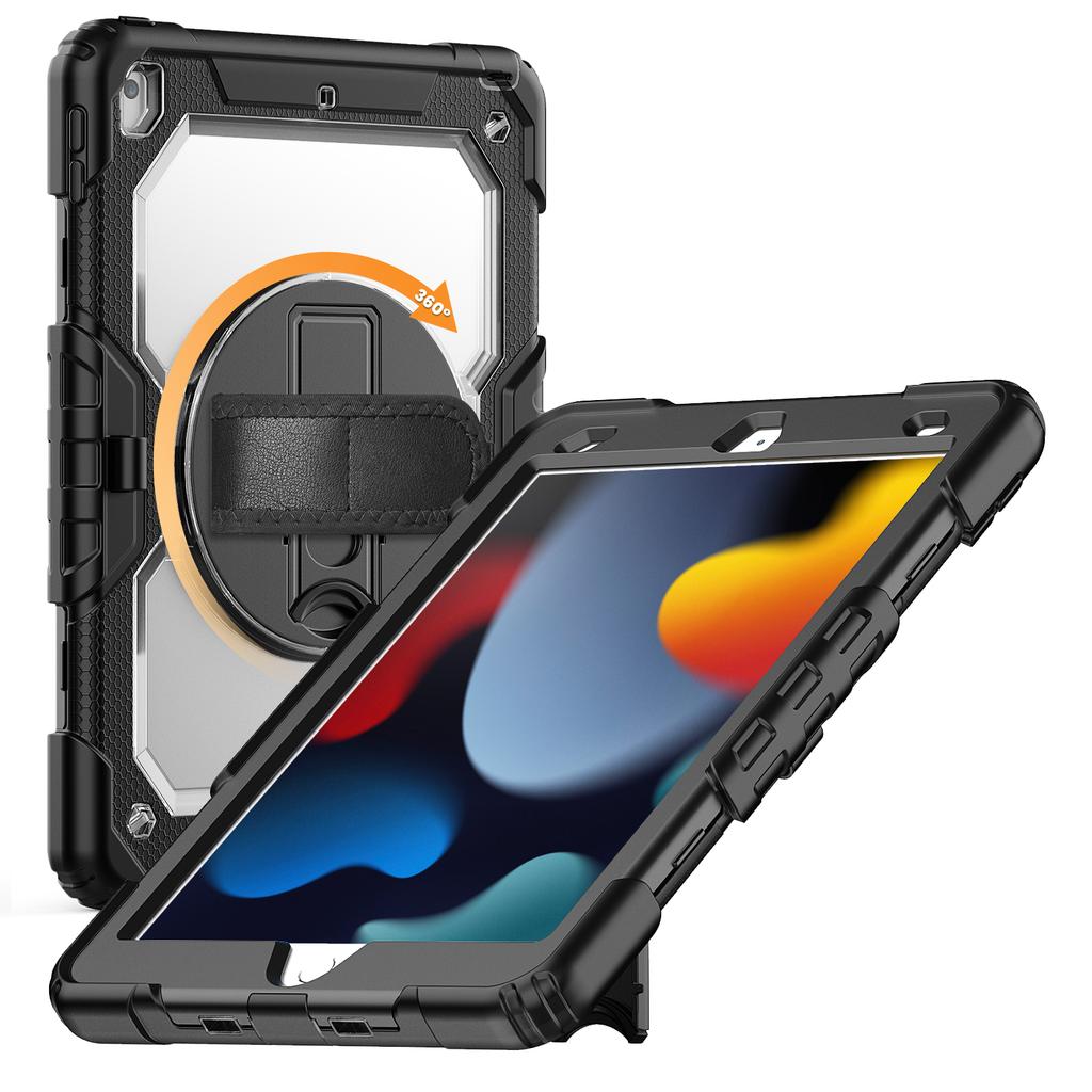 For iPad 10.2 (2021)/(2019)/(2020) Case PC+Silicone Tablet Cover with PET Film and Shoulder Strap