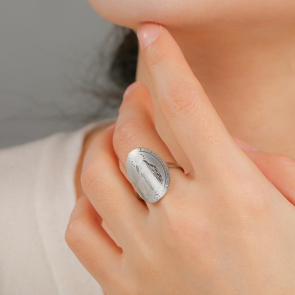 Dawapara Virgin Mary Ring Adjustable Holy Mother Mary Christian Gifts Blessing Protection Religious Ring Stainless Steel Jewelry