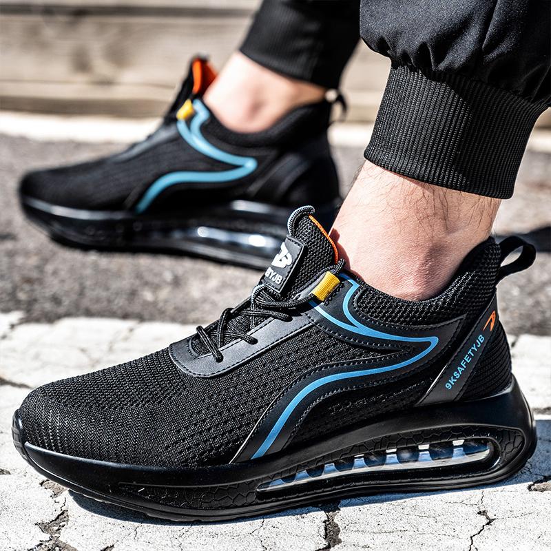 Fashion Air Cushion Safety Shoes Men Breathable Steel Toe Work Shoes Protective Lightweight Sport Work Sneakers Black Work Safety Boots