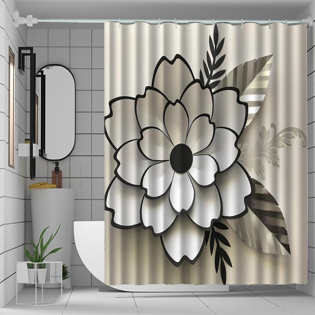 Elegant White Floral Shower Curtain, Anti-Fog, Artistic Polyester Design, Machine Washable,Modern Bathroom Upgrade